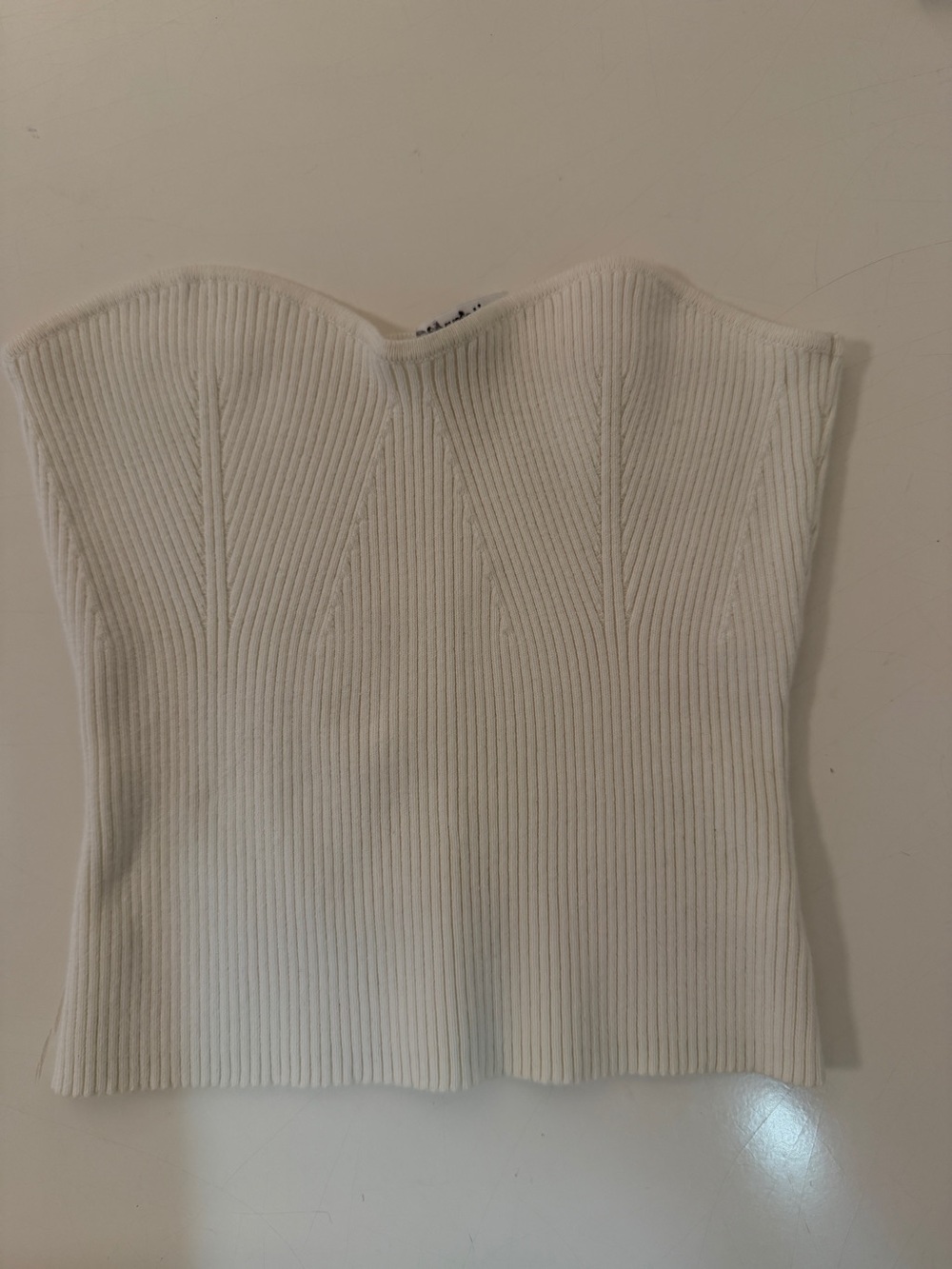 Reformation Cream Strapless Ribbed Bustier Top
